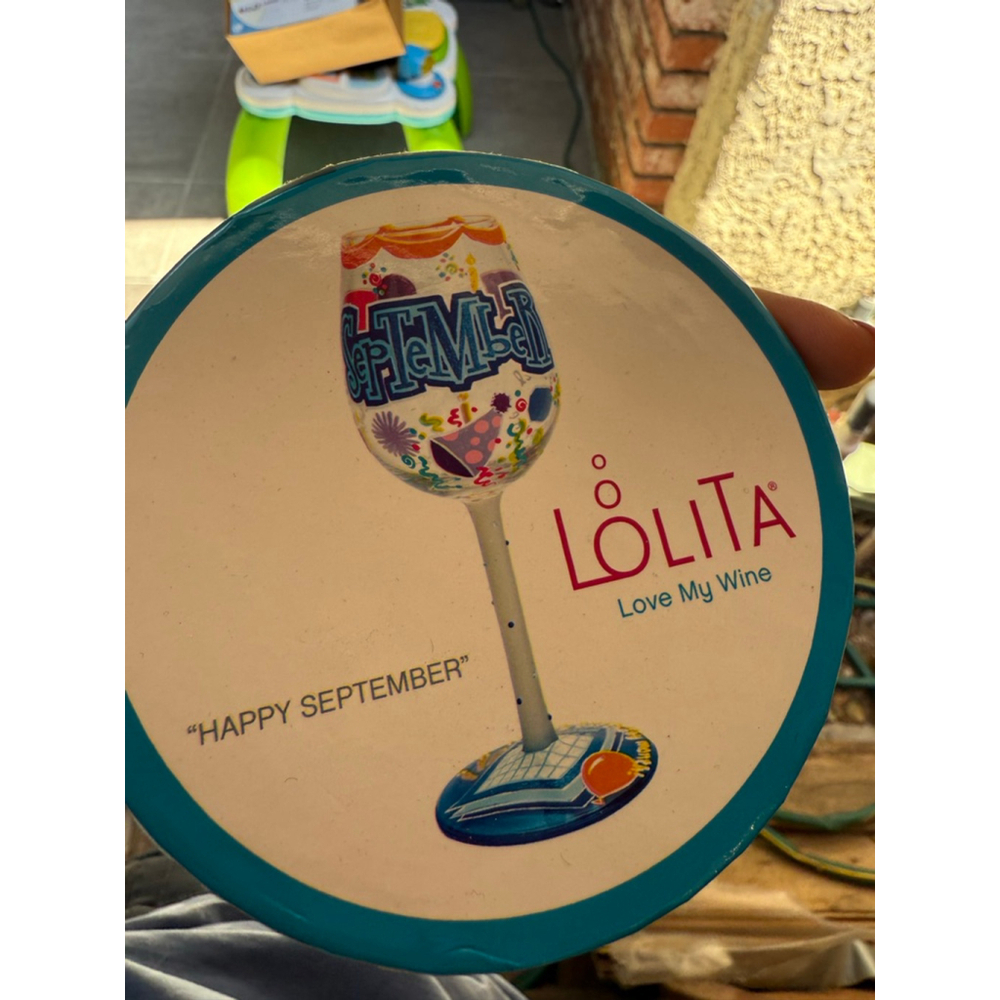 Lolita Wine Glass "Happy September" 15 oz White/Pink - Picture 3 of 4